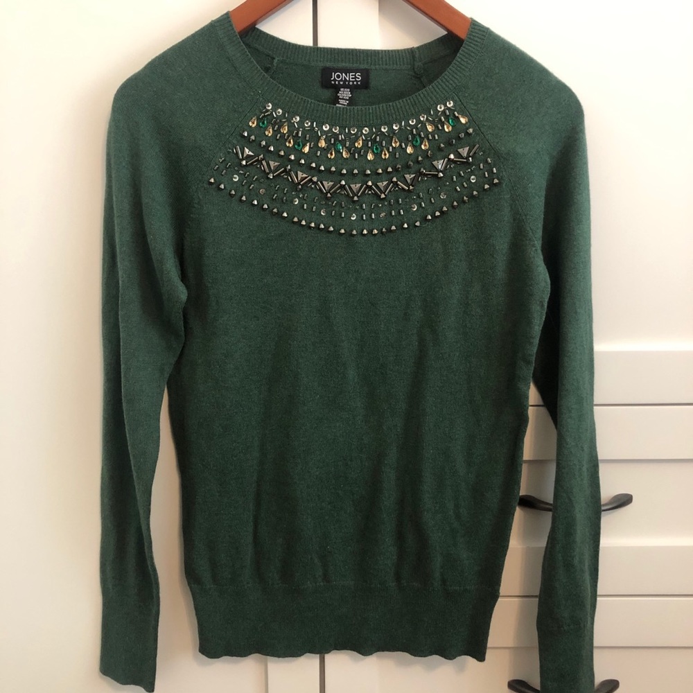 NWT Jones New York Green Embellished Sweater